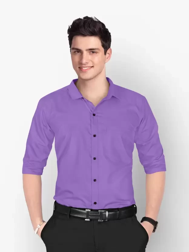 Men Slim Fit Solid Spread Collar Formal Shirt